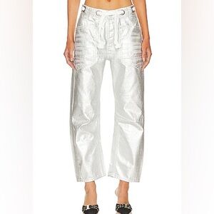 We The Free Moxie Metallic Silver Barrel Jean Pants